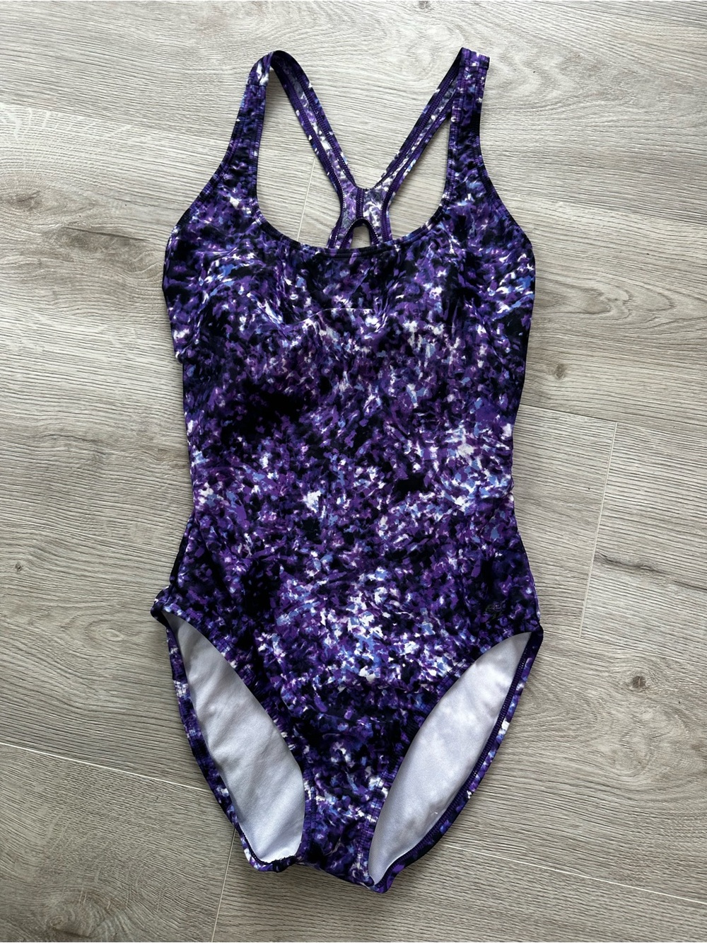 Speedo Women's One Piece Swimsuit Size 12 Purple Black Abstract Racerback Pool